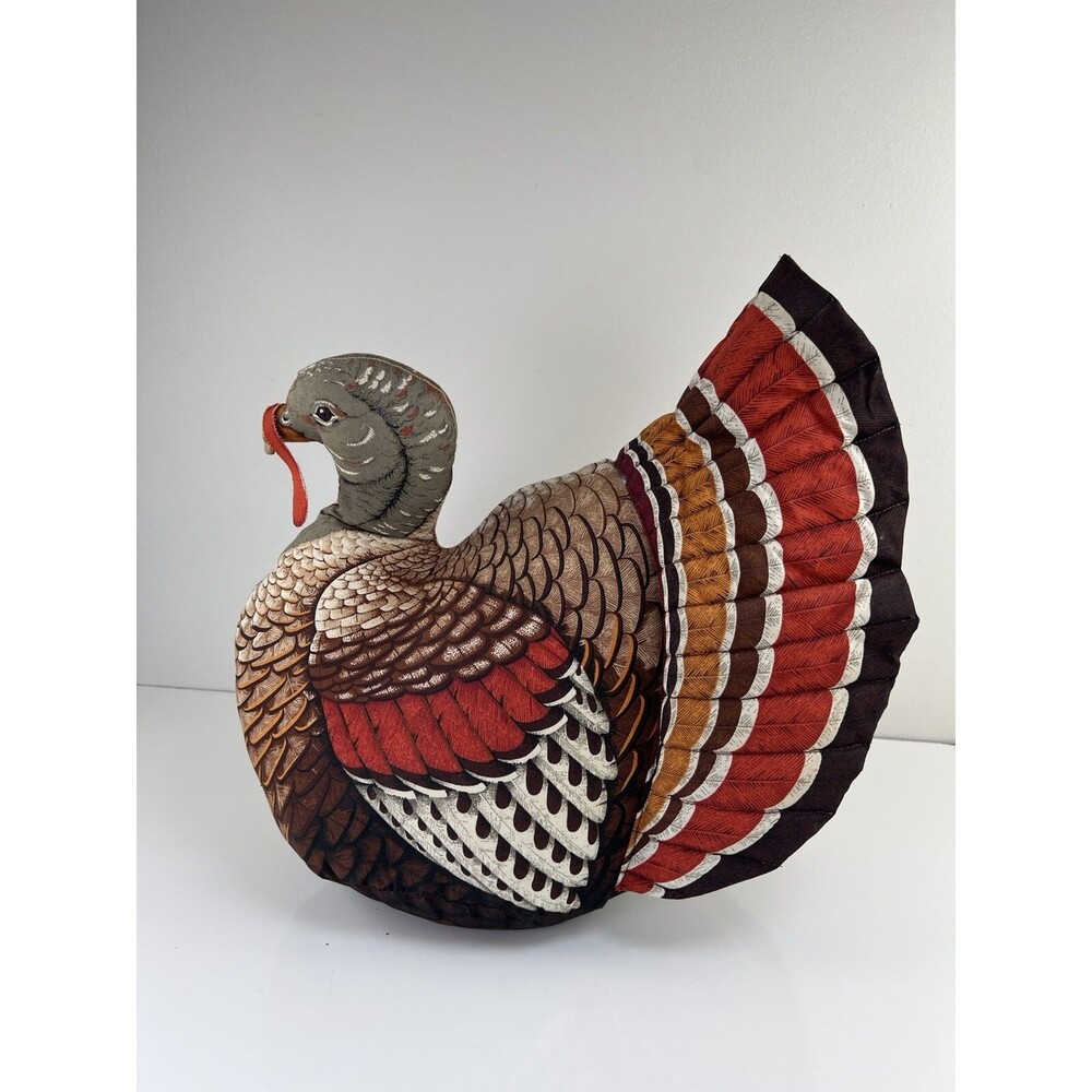 Vintage Handmade Stuffed Fabric Turkey THANKSGIVING Centerpiece Plush 14” Kitsch - Picture 6 of 16